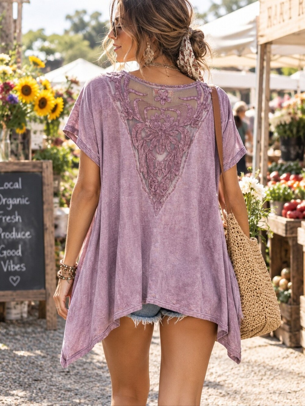 Black Swan Womens loose fit lace waterfall hem top shirt medium oversized